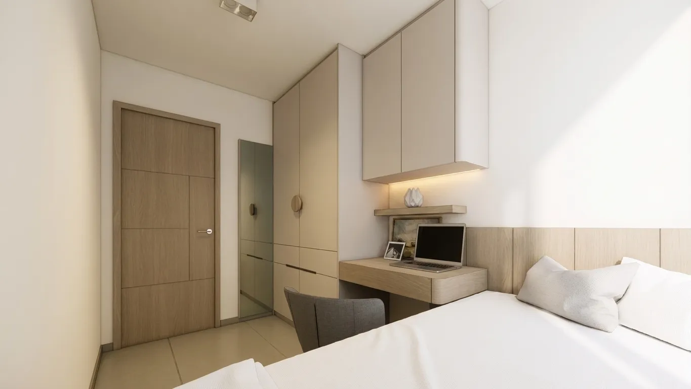Bedroom with bed and desk