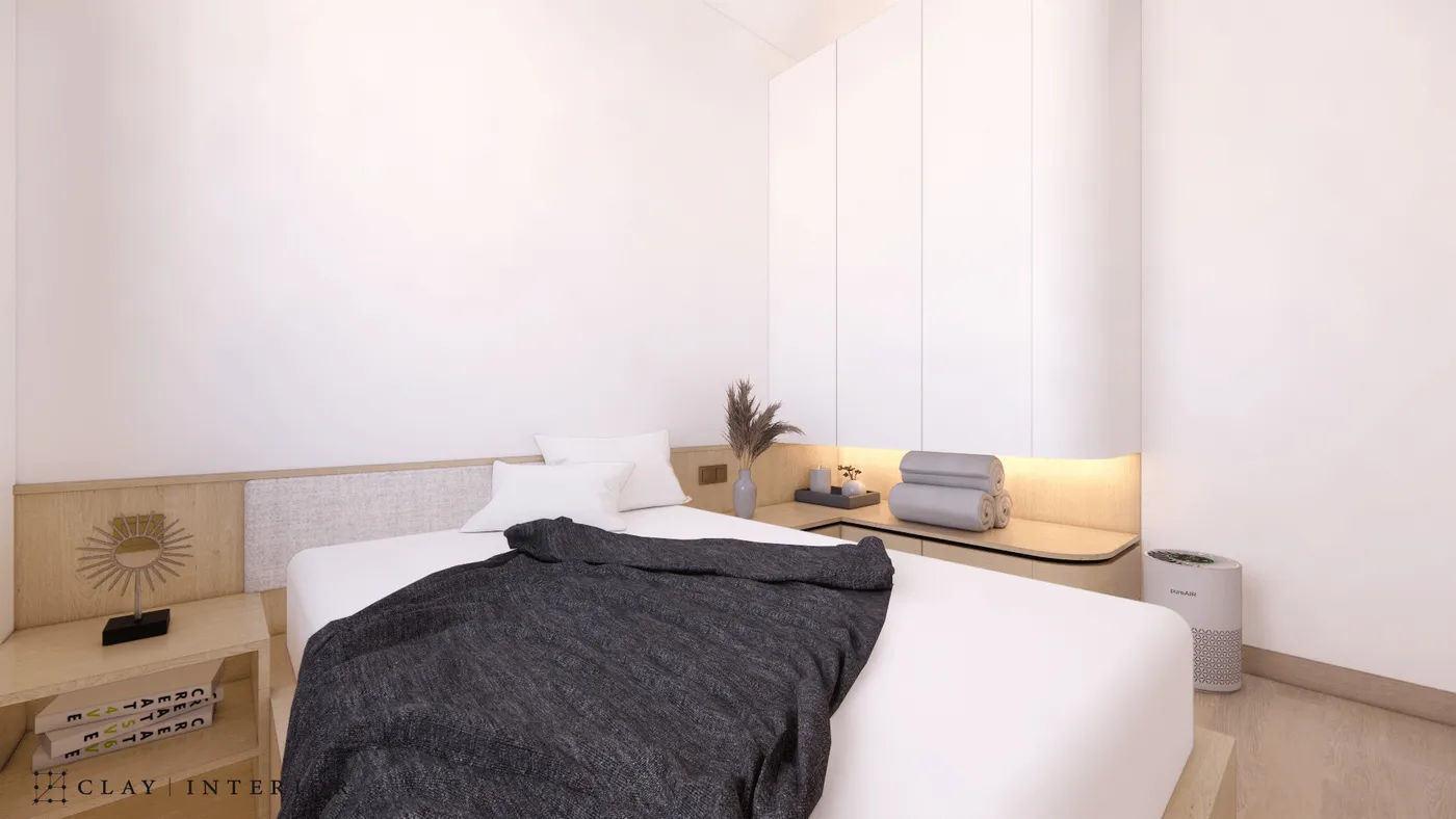 Bedroom bedside storage and dressing corner