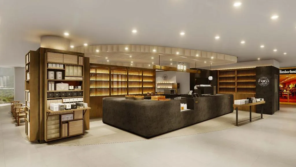 Baekmidang wood-lattice shelving product display area