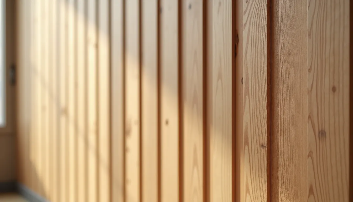 Close-up view of natural wood texture used in interior wall paneling