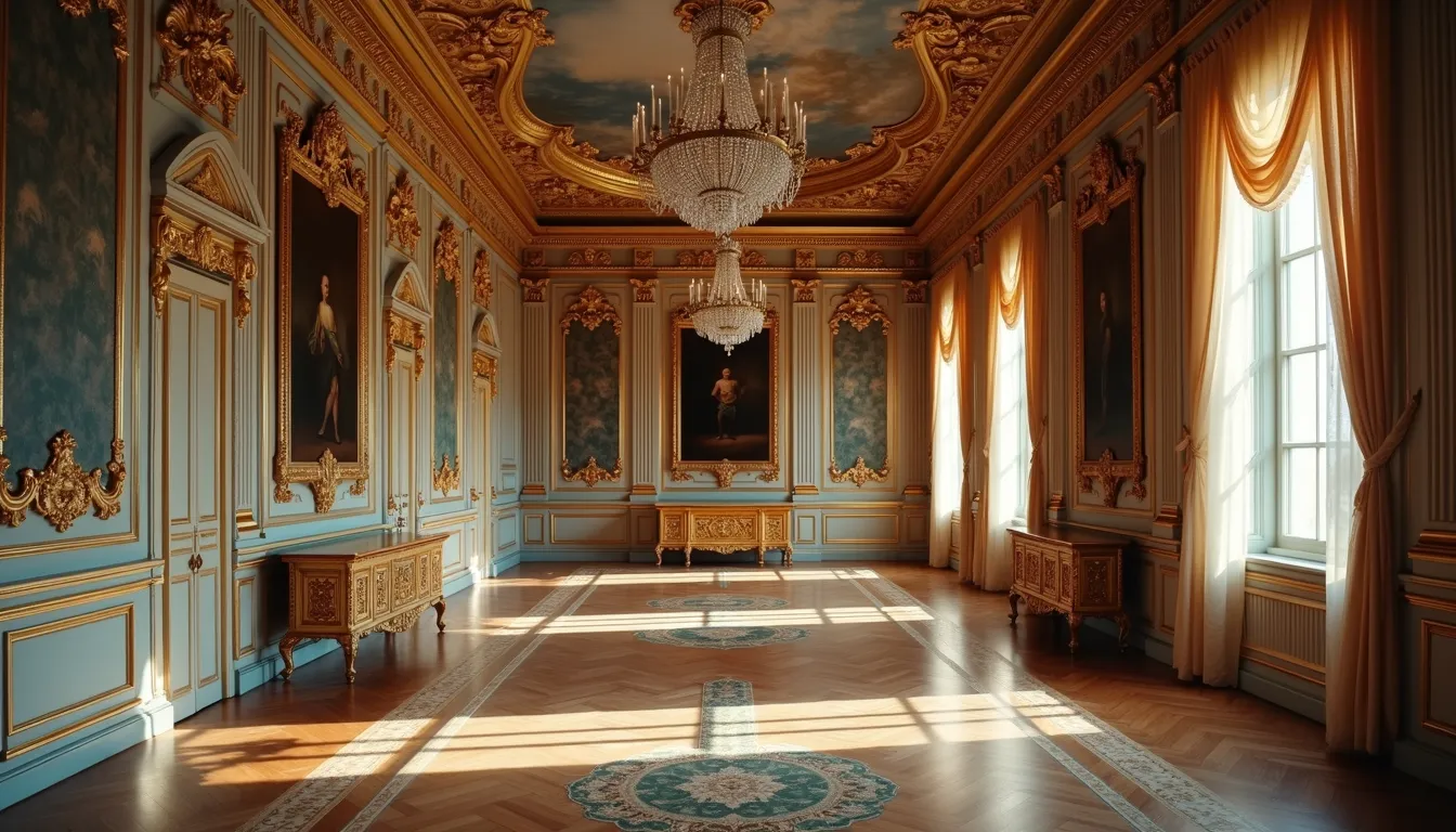 High angle view of an ornate Rococo-style room