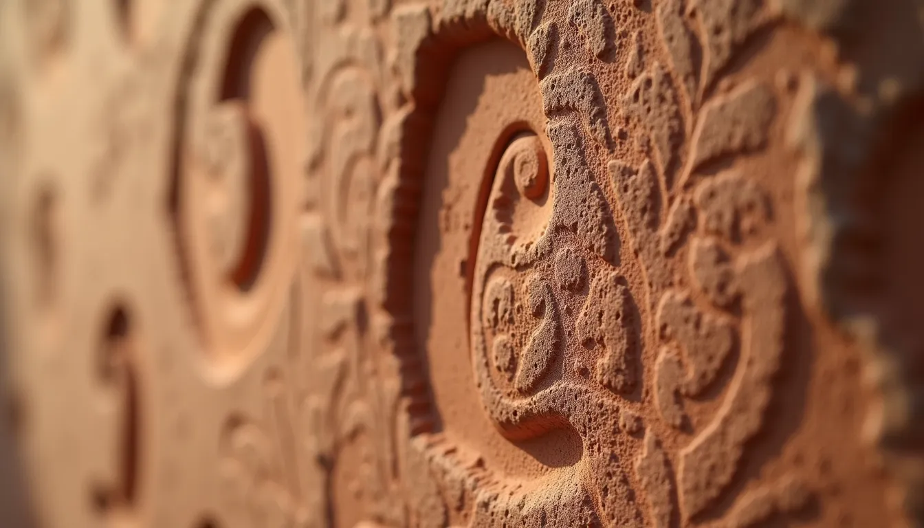 Close-up view of textured clay wall with natural patterns